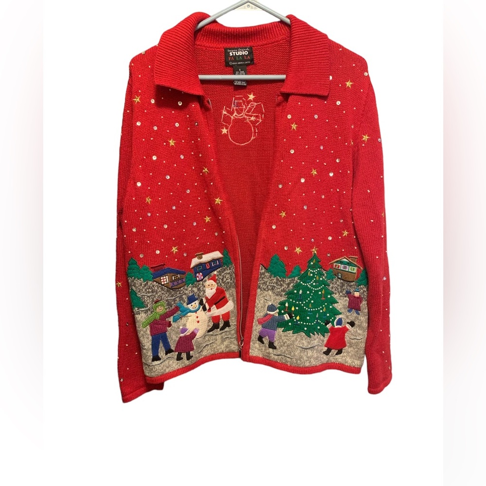 Designers Original Studio‎ FA LA LA Christmas woven cardigan sweater size small